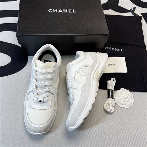 chanel shoes all white|Chanel low top trainer white.